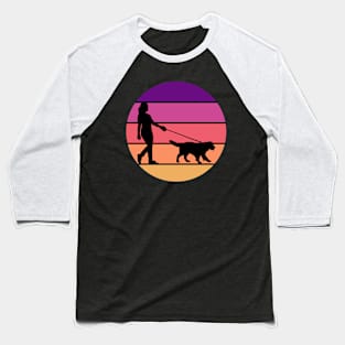 Woman Walking A Dog in Sunset Circle Baseball T-Shirt